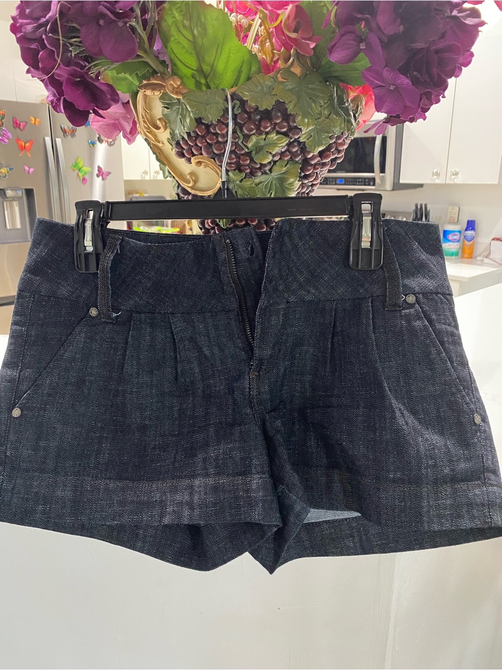 Boom Boom Jeans Dark Denim High Waist Pleated Shorts